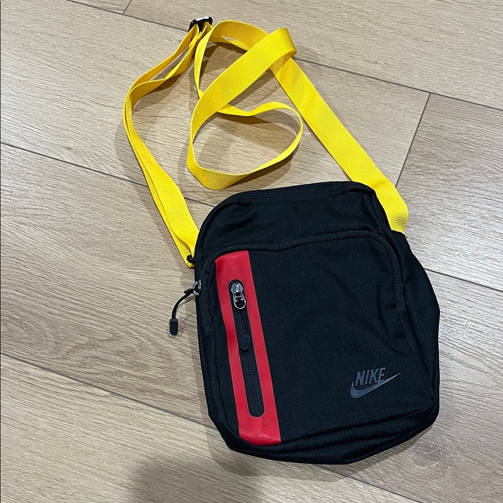 Nike Black and Red Messenger Bag with Yellow Strap